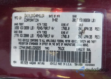 2003 Dodge Ram 1500 Slt/Laramie/St z USA, uszkodzony, nr VIN 1D7HA18N83J526225